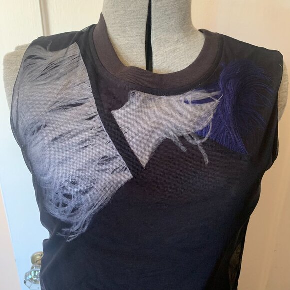 Rare McQ Alexander McQueen Women's XS Feather Dress Darkest Black Sheath Stretch - Picture 3 of 10